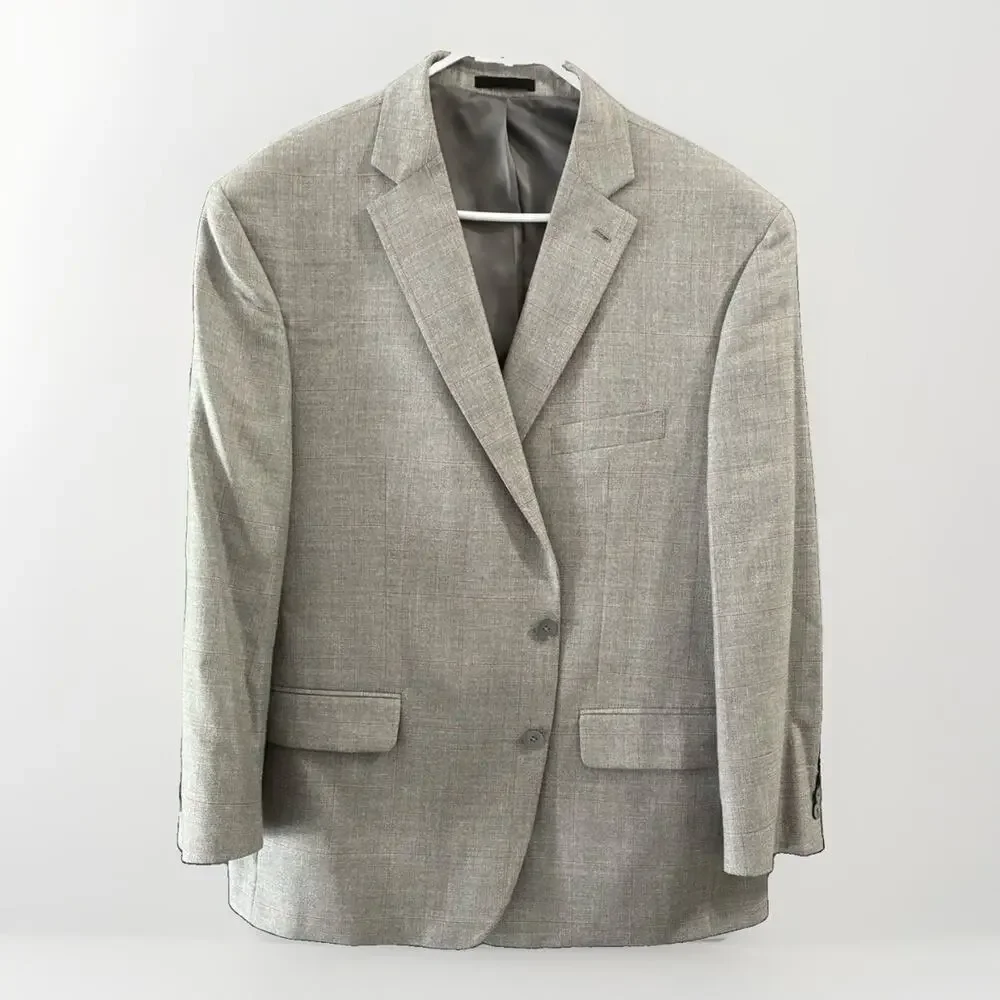Lauren Ralph Lauren Grey Maroon Glen Plaid Silk Linen Wool Blazer Mens 48R
